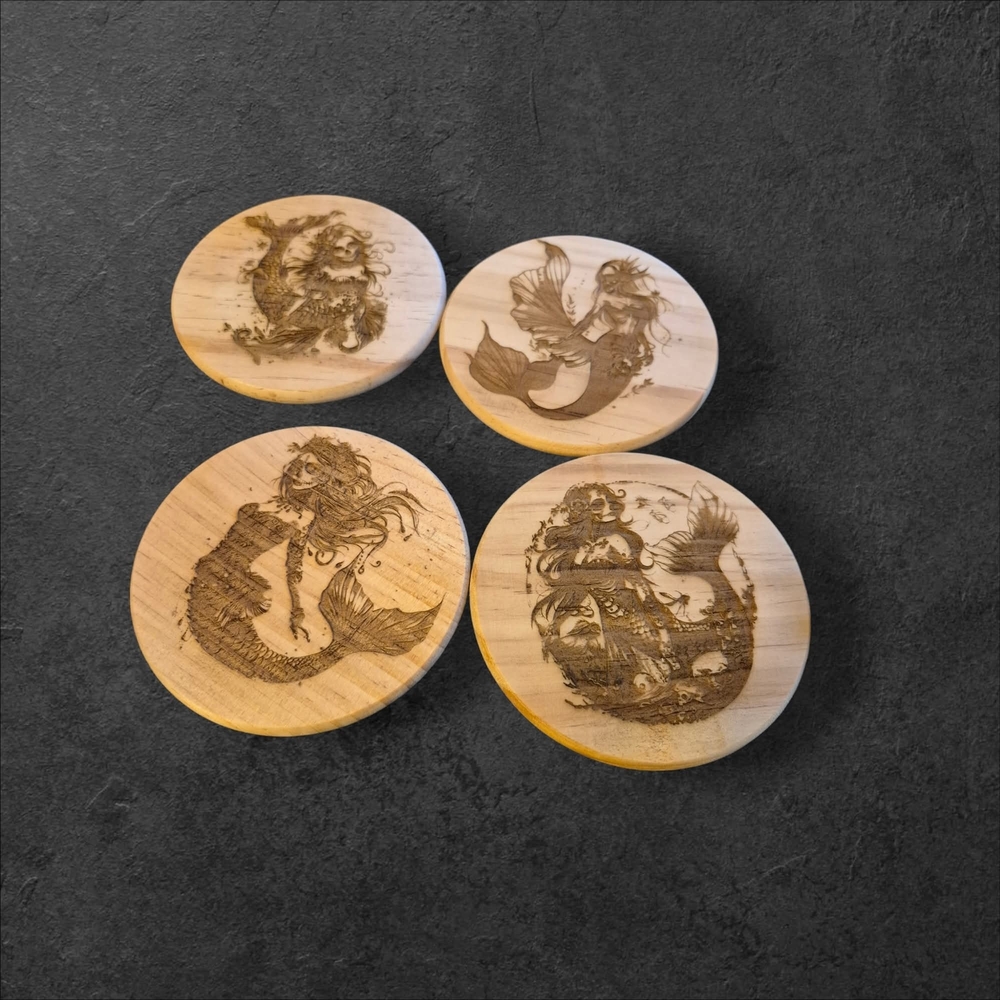 Wooden Mermaid Coasters Set